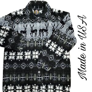 Fair Isle Deer Snowflake Fleece Button Medium Cozy Sherpa USA Cabincore Cottage